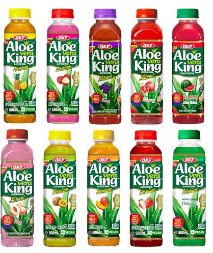 OKF Aloe Vera King Aloe Vera Juice Drink Assorted Fruity Flavour 500ml (20 Bottles with 6 Different Flavours) HALAL