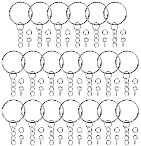 20 Pièces Anneaux Porte-Clés Avec Anneaux 24mm Anneau Porte Clé Split Porte Clef avec 100 Anneaux Ouverts + 100 Tiges à Vis pour DIY Bricolage Bijoux Support Porte Clé Sacs Décor