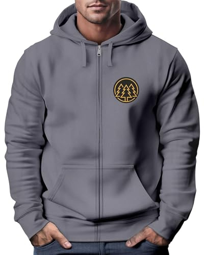 Neverless® Herren Sweatjacke mit Kapuze Logo Bäume Wald Print Outdoor Motiv Zip Hoodie Männer Fashion Convoy Grey XXL