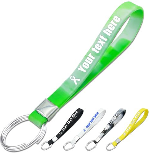 Porte clef Personnalisable Silicone, Porte clés Silicone Personnalisables Lot, Porte clé Personnalisé avec prenom texte logo (keychain-Mixed green white)