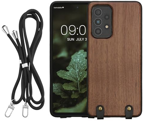 kwmobile Necklace Case kompatibel mit Samsung Galaxy A53 5G Hülle - Holz TPU Cover mit Handykette - Band Handyhülle Dunkelbraun