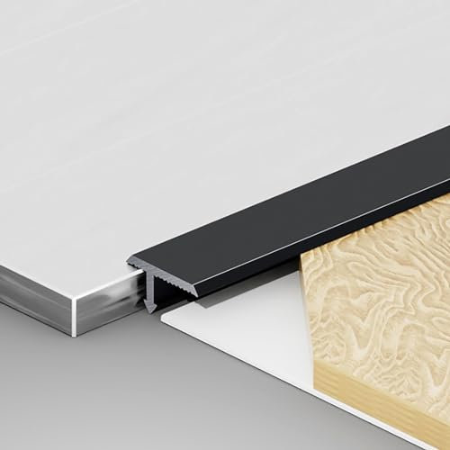 Raouoae Bande De Transition En T 135CM, 2 Pièces, Rail De Sol En Aluminium Anodisé, Bande De Séparation Métallique Pour Carrelage Et Parquet, Profilé De Transition Durable(Schwarz,W:24MM)