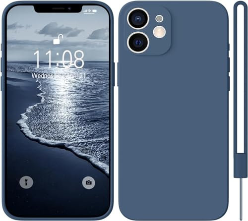 HGH für iPhone 12 Mini Hülle Silikon mit Lanyard, Handyhülle für iPhone 12 Mini Ultra Düne Rundumschutz mit Weichem Microfiber-Innenfutter Kratzfest Schutzhülle für iPhone 12 Mini 5.4 Dunkel Blau