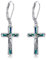 POPLYKE Kreuz Ohrringe Damen 925 Sterling Silber Jesus Leverback Abalone Crucifix Christian Schmuck Geschenke