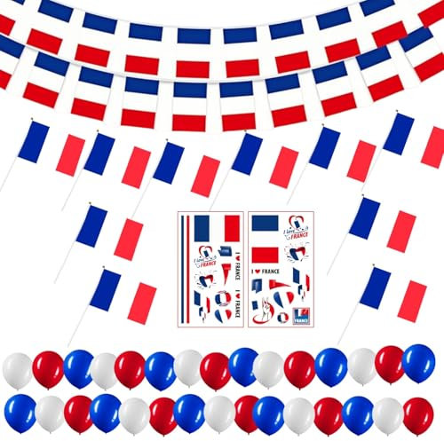 Drapeau France Mini Français Bunting Balloons Stickers Intérieur Extérieur Patriotic Party Decoration Fête Nationale Française Coupe du Monde de Football
