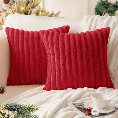 mosayt Weihnachts Kissenbezug 45x45 rot Fell Plüsch 2er Set weich flauschig Boho Deko Weihnachten Sofa Kissenbezüge Kissenhülle Dekokissen Couchkissen Sofakissen Wohnzimmer Winter Home Decor Stuhl