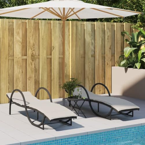 Homgoday Sonnenliegen 2 STK. mit Auflagen Gartenliege 3-Fach Verstellbare Rückenlehne Gartenmöbel Relaxliege Gartenmöbel Liege Liegestuhl Strandliege 110 KG Belastung Schwarz Poly Rattan