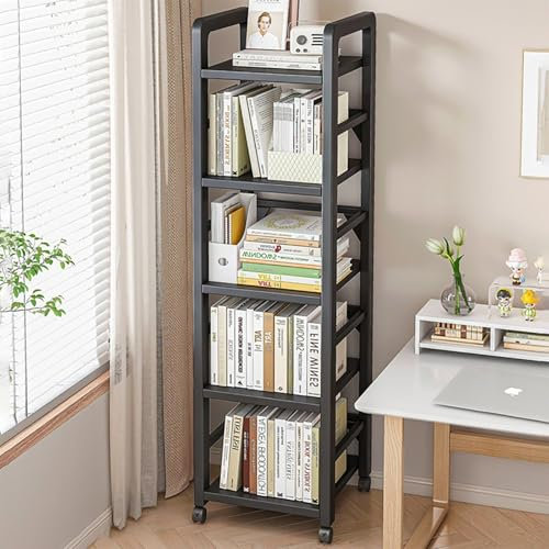 ELZEM 360° Drehbares Bücherregal 4 Ebenen Drehbares Bücherregal Mit Rollen Modern Drehbarer Bücherregalturm Multifunktion Aufbewahrungsregal Für Haus Wohnzimmer Studie Büro(40x30x146cm/16x12x57.5in)