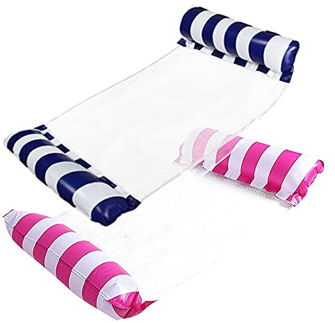 Earnmore Amaca d'Acqua Gonfiabile, 2 Pack Letto Galleggiante Gonfiabile Piscina Materassino Lettino Sdraio Spiaggia Rilassante (Blu scuro+Rosa)