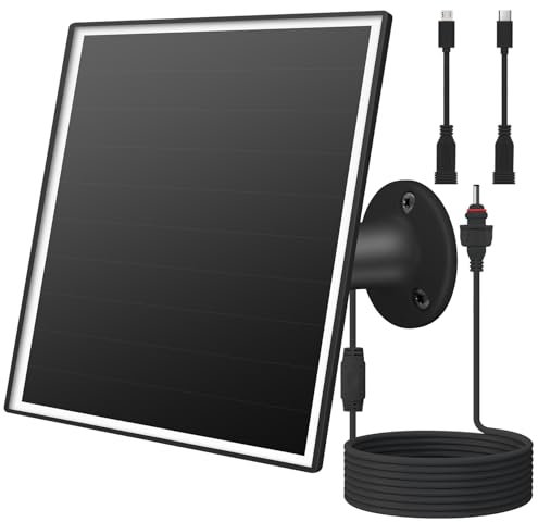 Chargeur de panneau solaire 6 W pour caméras de sécurité extérieures, DC 5 V, IP65 étanche. Micro USB/USB-C/DC (35 x 135) compatible avec les caméras Eufy/Wyze/Ring, câble de 3 m, système de