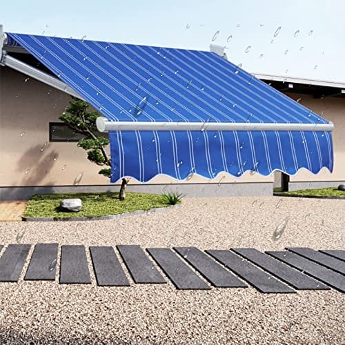 Manuell einziehbare Markisen-Ersatz-Leinwand, strapazierfähiges Polyester in handelsüblicher Qualität, reiß- und lichtbeständig, rahmenloses Design, inklusive Volant, 10 Farboptionen (Blau, 41 cm)