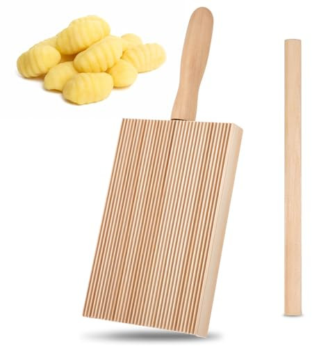 JIYIN Gnocchi Brett mit Griff, Nudelbrett mit Holzstäbchen Gnocchi Brett Küche Werkzeug für Herstellung von Gnocchi in Nudelform