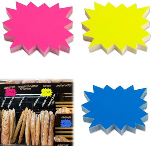 150 Stück Preisschilder Flohmarkt Neon, Neon Preisschilder, Fluoreszierende Zeichen Starburst, 3 Farbe Verkaufsetiketten Zeichen, für Supermärkten, Einzelhandelsgeschäft Party Favors