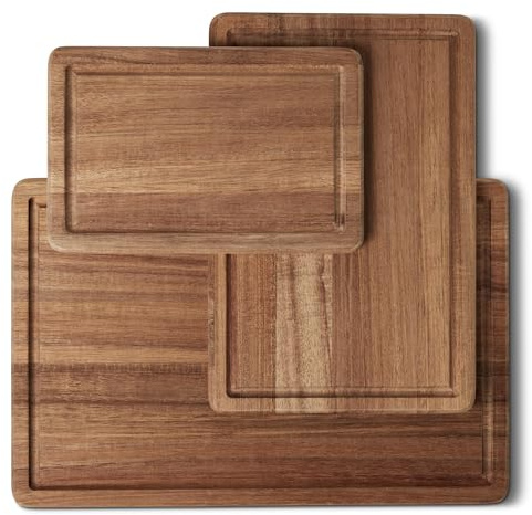 Amazon Basics Planches à Découper en Bois, Lot de 3 Pièces, Bois d’Acacia Préhuilé