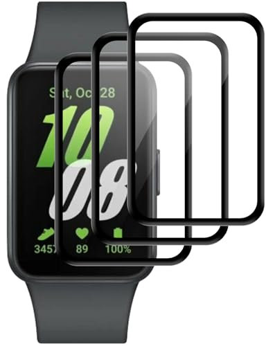 Knrlqim 3 Pièce Verre Trempé pour Samsung Galaxy Fit 3 Smartwatch Protection Écran,9H HD Protecteur D'écranSans Bulles Anti-Rayures 3D Incurvé Couverture Complète pour Samsung Galaxy Fit 3