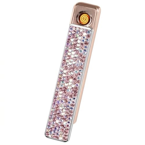 Feuerzeug Elektrisch mit Strass, USB Feuerzeug Wiederaufladbar, Lichtbogen Feuerzeug Flammenlos Winddicht, Elektronisches Feuerzeug Klein für Damen — Geschenk mit Box (Rosa)