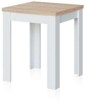 duehome | Mesa Auxiliar Extensible, Mesa Cocina, Acabado en Color Blanco Artik y Roble Canadian, Modelo Giro, Medidas: 67-134 cm (Ancho) x 67 cm (Fondo) x 79 cm (Alto)