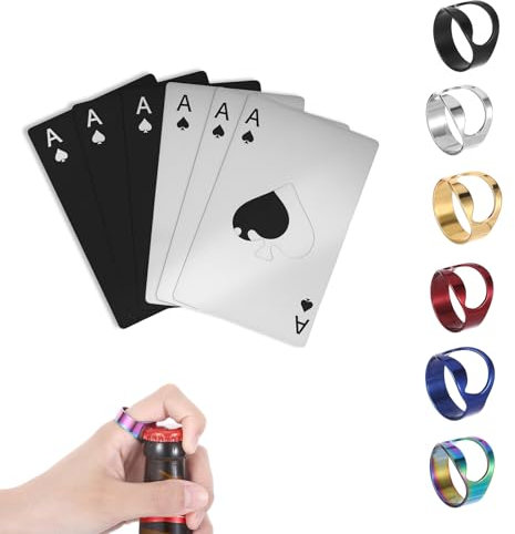 12 Stück Flaschenöffner Ring Edelstahl Bieröffner Poker Flaschenöffner, Lustig Bieröffner Bierflaschenöffner 5,1x8,5cm/2,1x3,4inch (3 schwarze + 3 silberne Spielkarten für Feiern Home Bar Hochzeiten