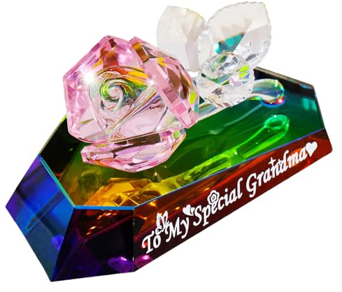 Movdyka Crystal Rose Special Grandma Gifts for Nanny Birthday Mother's Day | Best Presents for Nana from Granddaughter Grandson, Multicolor Glass Flower Figurines, Keepsake Home Ornaments