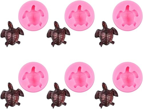 Lot de 6 petits moules en silicone en forme de tortue de mer rose en forme d'animal 3D pour moulage de résine, fabrication de tortue pour bricolage et moulage de plâtre, gâteaux, chocolat, savon