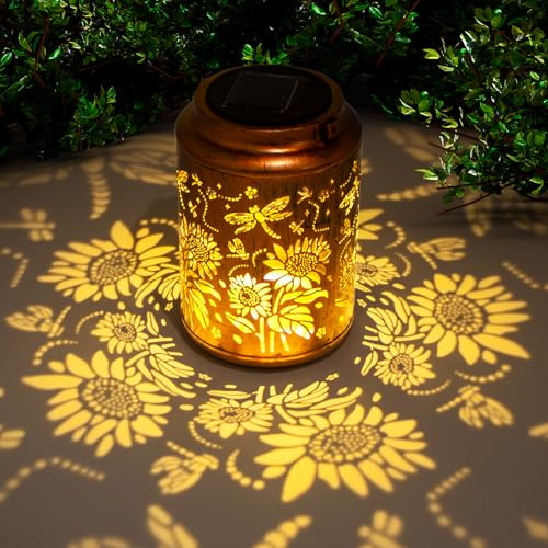 Sunflower Solar Lanterns, Unique Birthday Gifts for Mum Grandma Women, IP65 Waterproof Metal Outdoor Garden Ornaments, Solar Lights for Yard Patio Backyard Porch