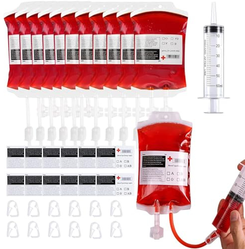 Halloween Blutbeutel, 12 Stück Blutspendebeutel, 350 ml Infusionsbeutel Blutbeutel, Halloween Party Dekoration Perfekt für Cosplay Vampire Zombie Party Krankenschwester Requisit Kostüm Dekoration