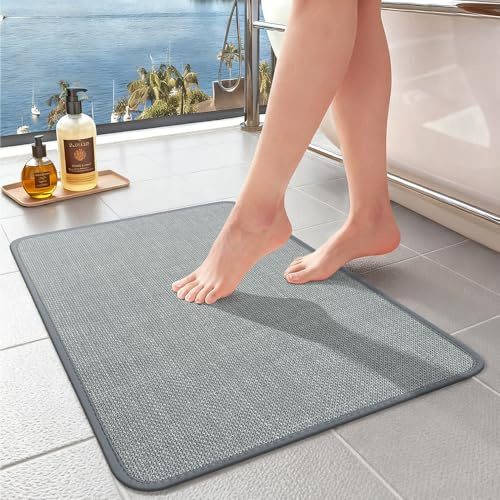 Bath Mat,Super Absorbent Non Slip Ultra Thin Bath Mat, Quick Dry Rubber Backing Bath Mats,Braided Absorbent Bathroom Mat,Low-pile Shower mat fit Under Door Bathroom Bathtub (Light Blue, 40x60cm)