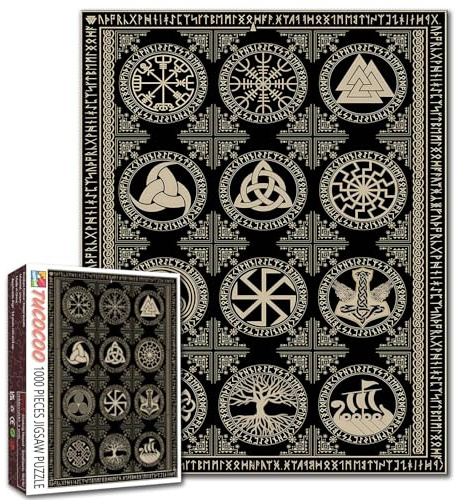 Nordics Art Vikings Runen Puzzle für Erwachsene, 1000 Teile Vegvsir Symbol Amulett Puzzles für anspruchsvolle Familienaktivitätsspiele Kunst Puzzle Wanddekoration Heimdekoration DIY Handwerk Puzzle