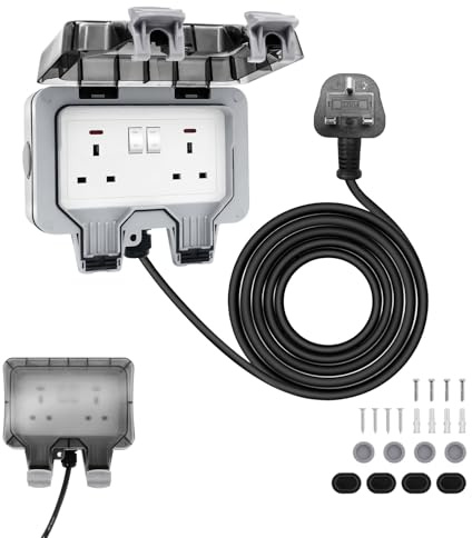 Weatherproof Double Outdoor Socket IP66 with 3m/10m Extension Lead | -30°C Frost Proof & Anti-UV | Secure Power for Sheds/BBQs | BS1363 Certified & Child-Safe Design
