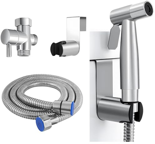 Handheld Bidet Sprayer Set, Stainless Steel Spray Kit with 1.5m Hose | Portable Hygiene Accessory for Toilet Rinsing, Pet Washing and Squatting Pan Cleaning, with Squeeze Control and Fast Setup
