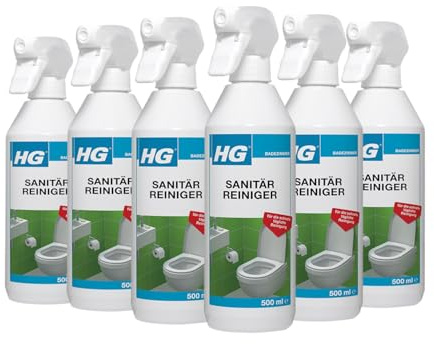 HG Sanitärreiniger – Kraftreiniger gegen Kalk & Seifenreste – WC, Bad & Sanitär – 6er Set