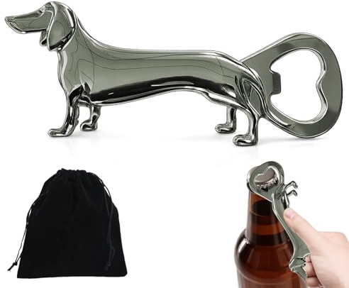 2er Set Flaschenöffner, Bieröffner Dackel Geschenke, Geburtstagsgeschenk Dackel Weihnachtsschmuck für Männer Frauen Papa Fans Vatertagsgeschenk(Silber)