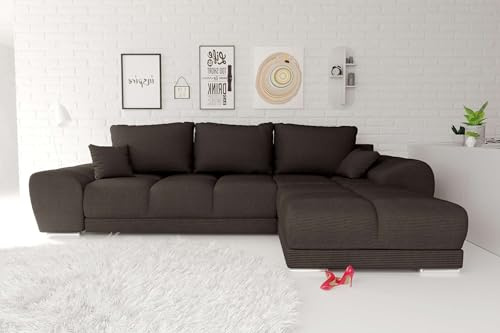 99rooms Antalya Ecksofa Polsterecke Eckcouch Cordstoff POSO Braun, mit Ottomane Rechts, mit Schlaffunktion