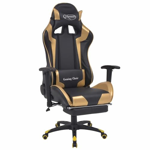 Qnhdfrt Silla de gaming dorada, moderna silla de escritorio de piel sintética, altura regulable, elevación a gas y ruedas de nailon, silla deportiva para juegos y oficina, 70 x 71 x 136 cm