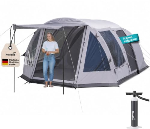 Skandika aufblasbares Zelt Folldal 5 Air Protect | Luftzelt für 5 Personen, eingenähter Zeltboden, wasserdicht, 5000 mm Wassersäule, mit Pumpe, Sonnensegel | Camping Zelt, Tunnelzelt, Air Tent
