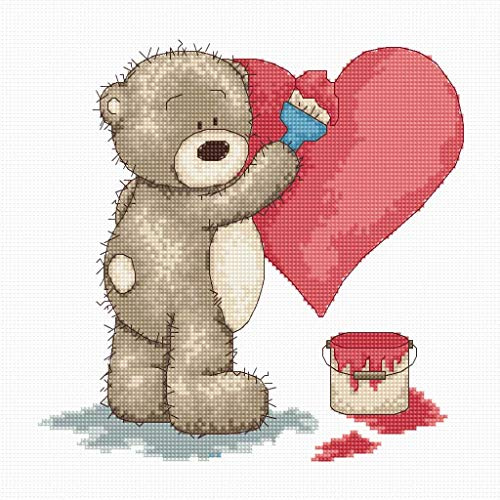 Luca-S Kreuzstichset Bruno Teddybär mit einem Herzen, Zählmuster, 17,5x17cm