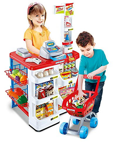 Inside Out Toys - Spielzeug-Supermarkt-Set für Kinder - mit Ladentheke und Einkaufswagen - 82 cm