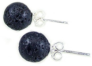 Lava schwarz Kugel Ohrstecker Sterlingsilber