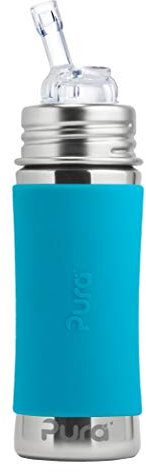 Pura Edelstahl Flasche mit Silikon Stroh & Ärmel, aqua (Kunststoff, frei von Bisphenol A, nicht toxischer, zertifiziert