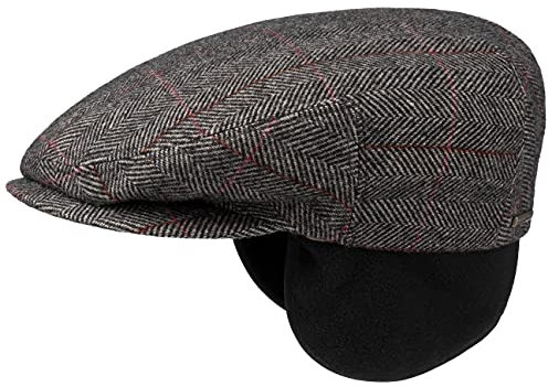 Stetson Kent Ohrenklappen Flatcap Herren - Schiebermütze mit Klappen für Ohren - Flatcap mit Fischgrätmuster - Ohrenmütze Herbst/Winter - Schirmmütze beige 57 cm
