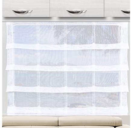 SeGaTeX home fashion Raffrollo Raffstore „Svea“ weiß 56 cm hoch | 3 Feste Falten | Fertiggardine für Caravan Wohnwagen | incl. PVC Flachprofil