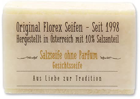 Florex Salz-Seife mit 10% Salzanteil speziell für Gesicht und Dusche Feuchtigkeitsregulierend für beanspruchte empfindliche Haut ohne Parfüm
