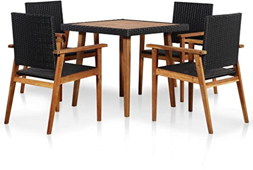 vidaXL 5-TLG. Garten-Essgruppe Poly Rattan Schwarz und Braun
