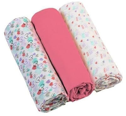 Babyono Mullwindeln Super weiches Musselin - Windeln 70x70 cm (3 Stück), Spucktücher (pink/Herzen)