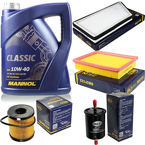 Filter Set Inspektionspaket 5 Liter MANNOL Motoröl Classic 10W-40 API SN/SM/CF SCT Germany Innenraumfilter Luftfilter Ölfilter Kraftstofffilter