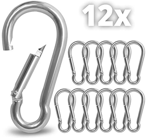 Belle Vous Edelstahl Karabinerhaken mit Schnappverschluss M6 Karabiner Haken (12 STK) - 6cm Schnapphaken Belastbar Schäkel Wetterfest für Außen/Innen für Schlüsselanhänger, Campen, Angeln, Wandern