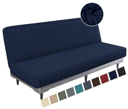 MAXIJIN 3-Sitzer-Stretch-Sofabezug ohne Armlehnen, Verstellbarer, klappbarer Sofabettbezug, universell Abnehmbarer Futonbezug für Wohnzimmer (Navy Blau)