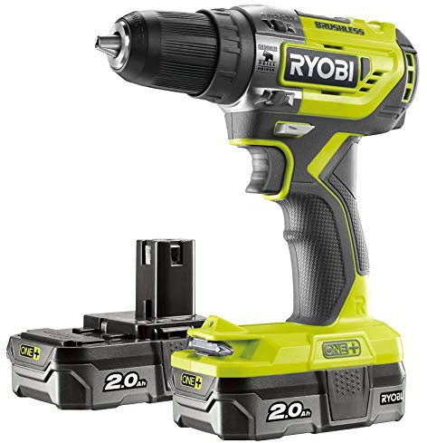 Ryobi ONE+ 18V 2Ah Li-ion Fan Cooled Brushless Variable Speed Trigger Switch Cordless Combi Drill 2 Batteries R18PD5-220S