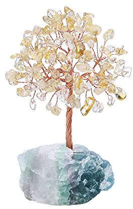 Jovivi Albero della Vita Sopramobile Decorazione in Cristallo Pietra Fengshui Ornamento Guarigione Meditazione Portafortuna Regalo-cristallo giallo