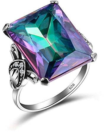 HCMA Bunte Künstliche Topas Ringe Damen Bunte Zirkon Ringe Quadratische Edelsteine Frauen Edlen Schmuck Hochzeit Geschenk